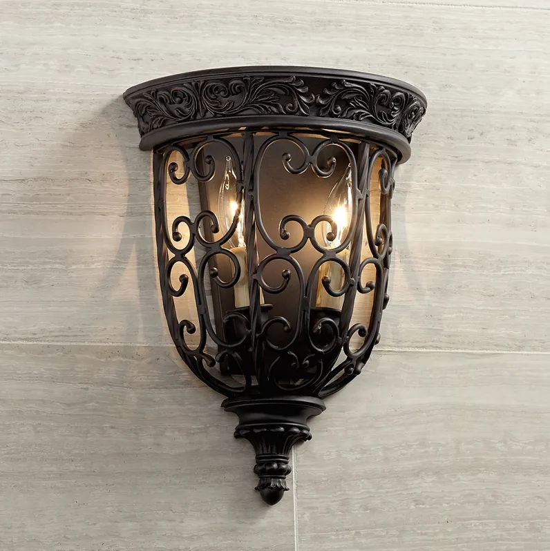 Franklin Iron Works French Scroll 14 1/4" Rubbed Bronze Wall Sconce