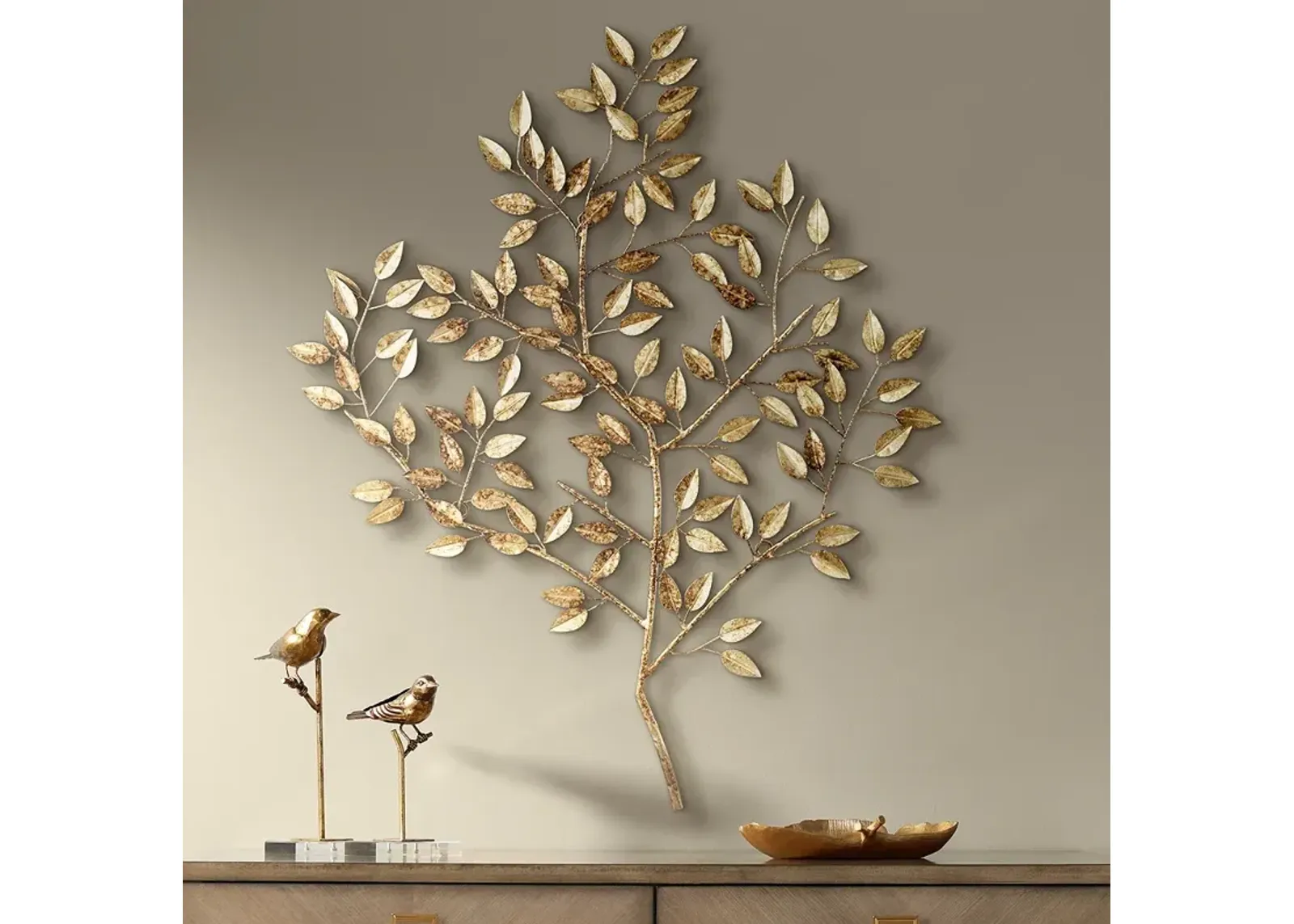 Dolma Gold Leaves 36" High Iron Wall Art