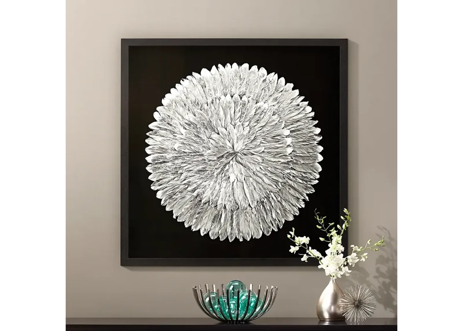 Silver Feathers 31 1/2" Square Modern Wall Art