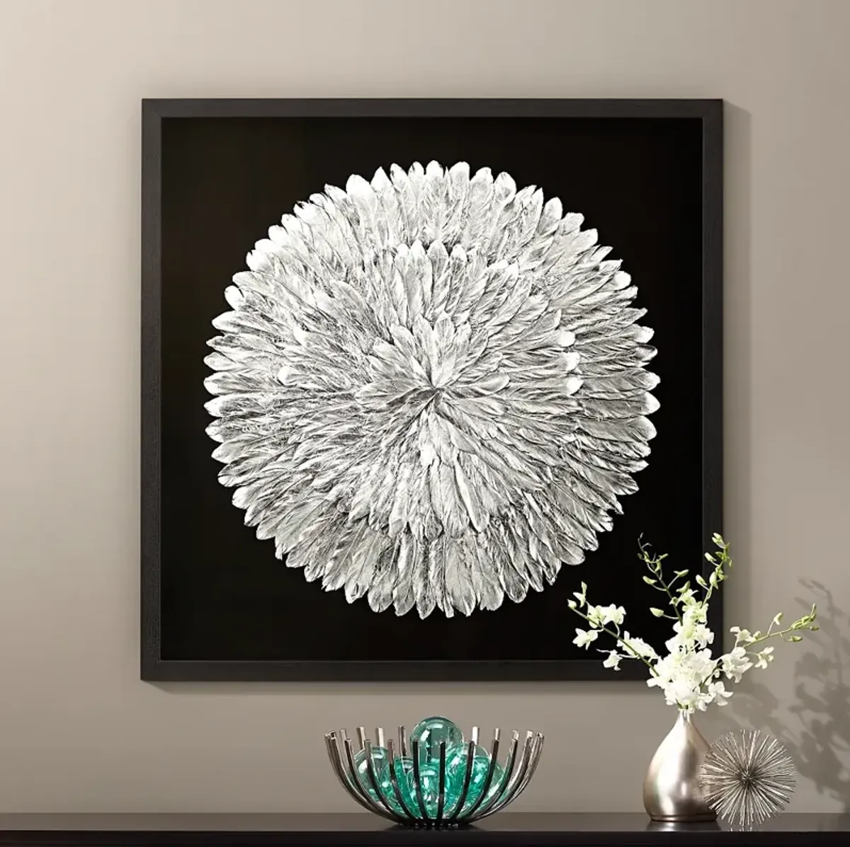 Silver Feathers 31 1/2" Square Modern Wall Art