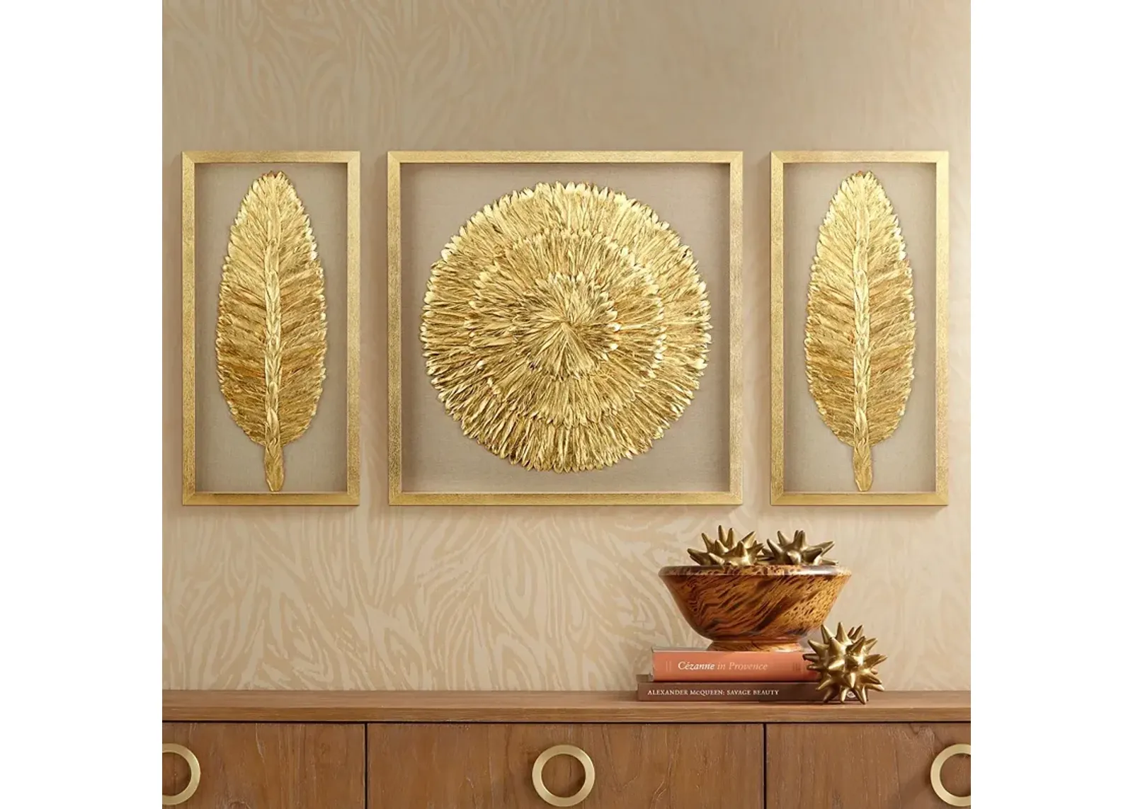 Golden Feathers 31 1/2" High Wall Art Set of 3