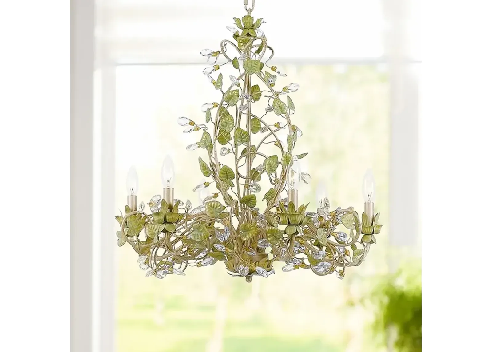 Crystorama Josie 25" Champagne Green Tea Leaf and Vine Chandelier