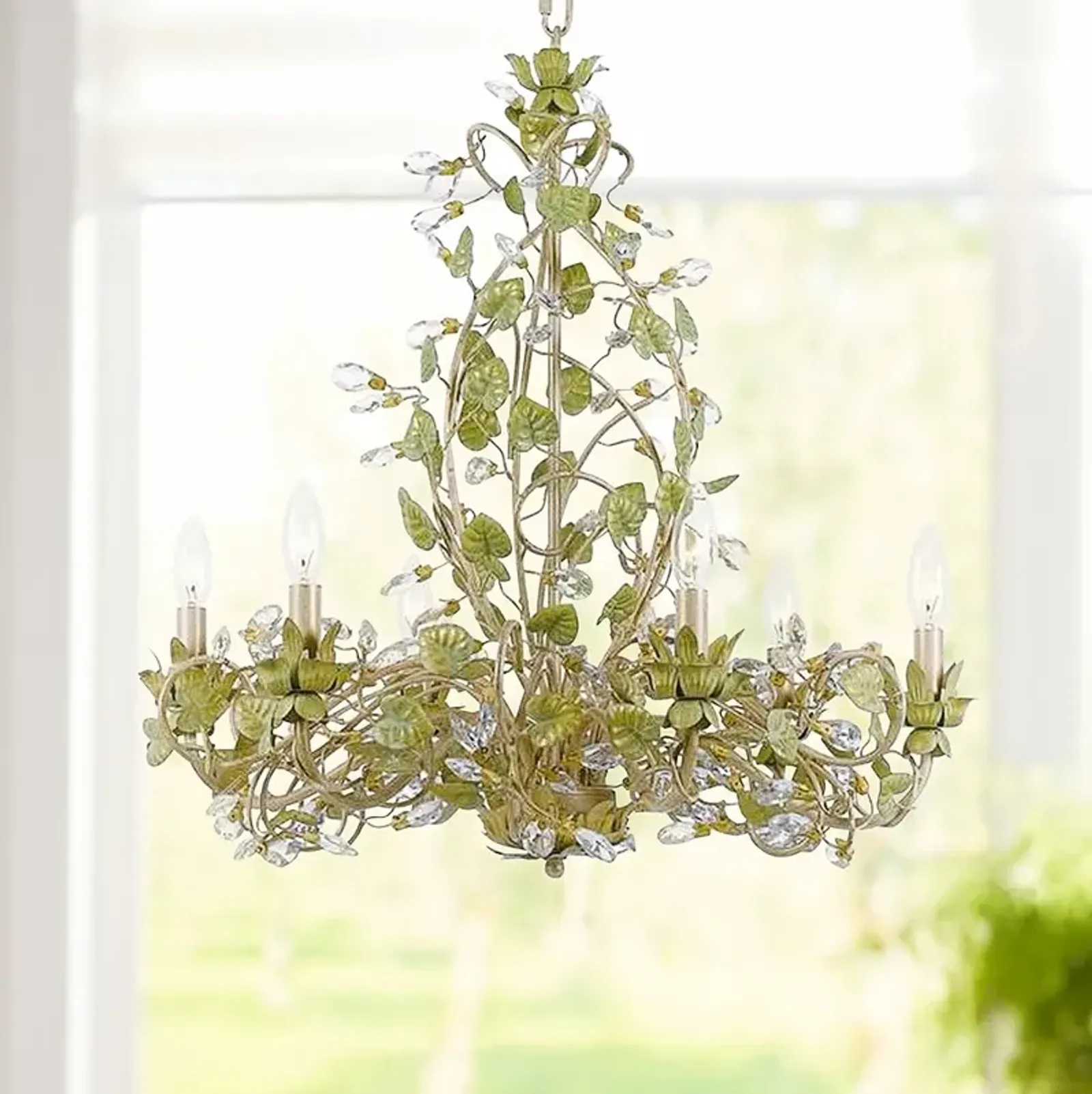 Crystorama Josie 25" Champagne Green Tea Leaf and Vine Chandelier