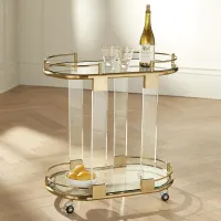 Adaline 29 1/2" Wide Clear Acrylic and Gold Oval Bar Cart