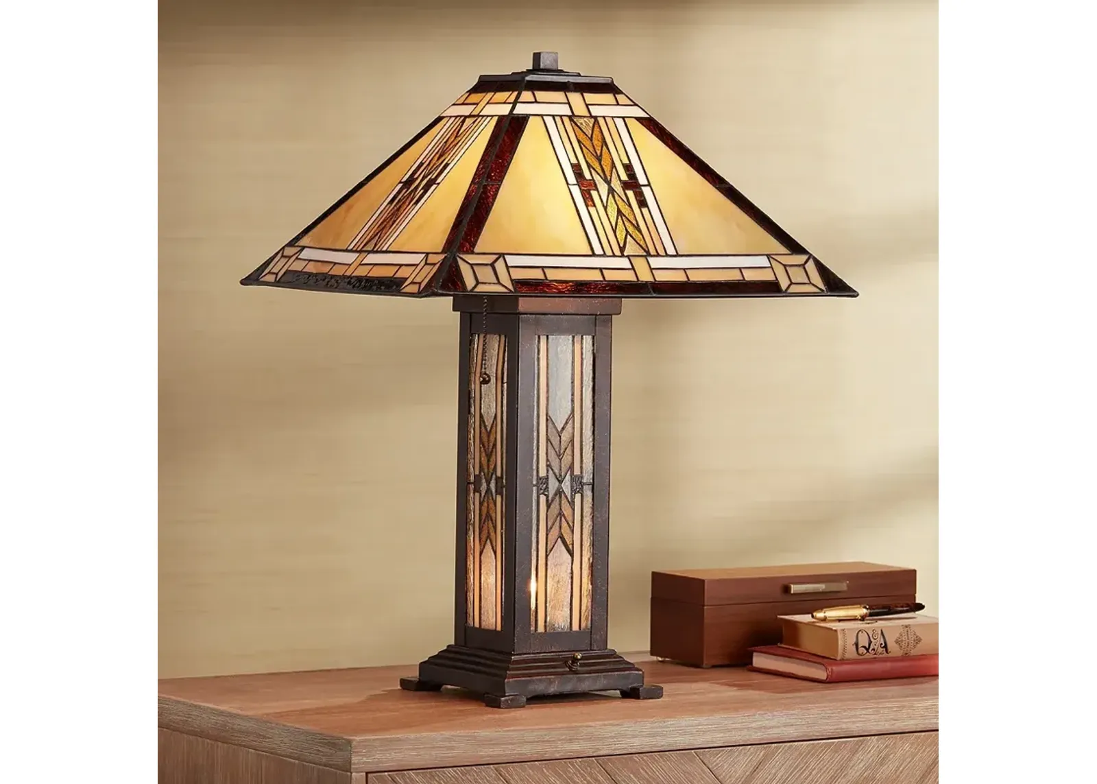 Franklin Iron Works Drake Mission Tiffany-Style Nightlight Table Lamp