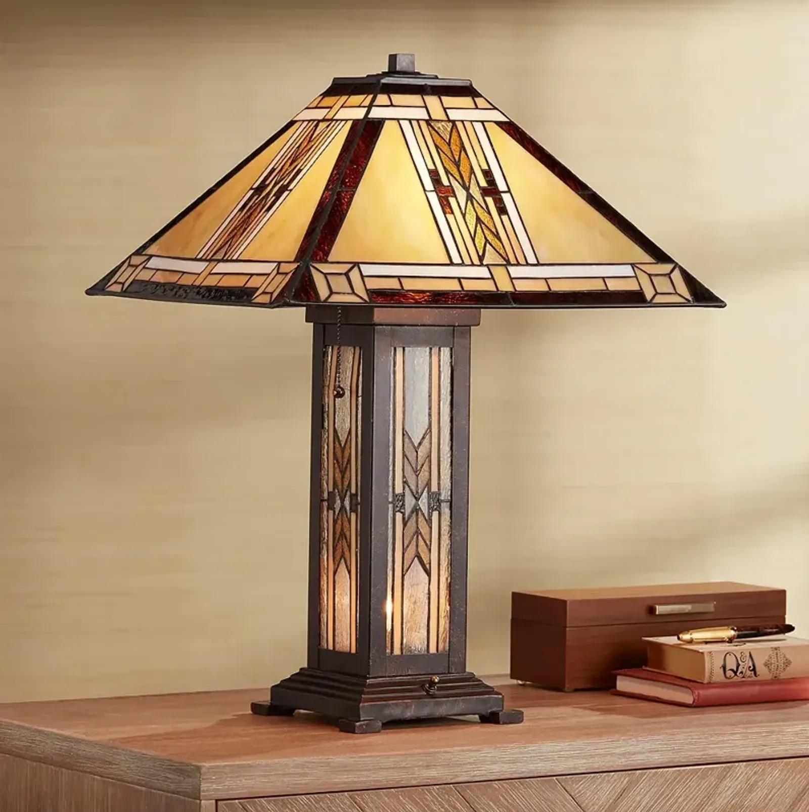 Franklin Iron Works Drake Mission Tiffany-Style Nightlight Table Lamp