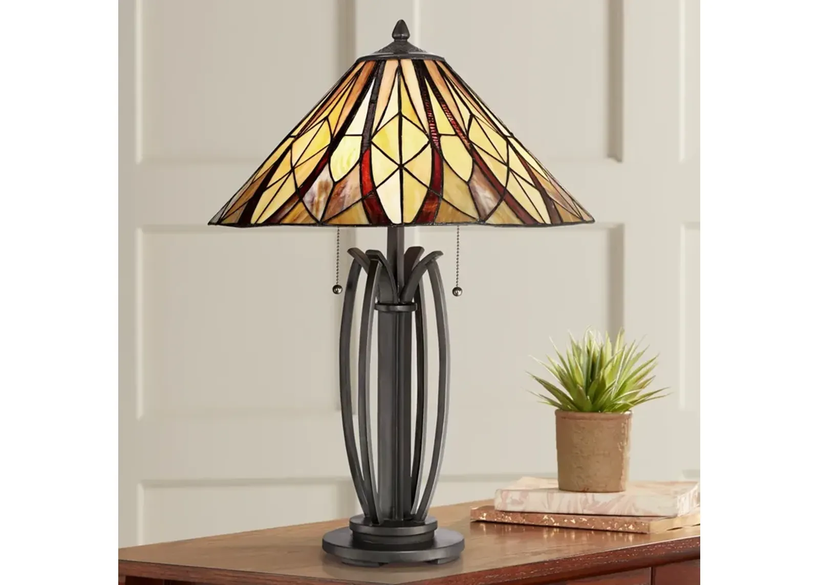 Quoizel Victory 25 1/2" Tiffany-Style Bronze 2-Light Table Lamp