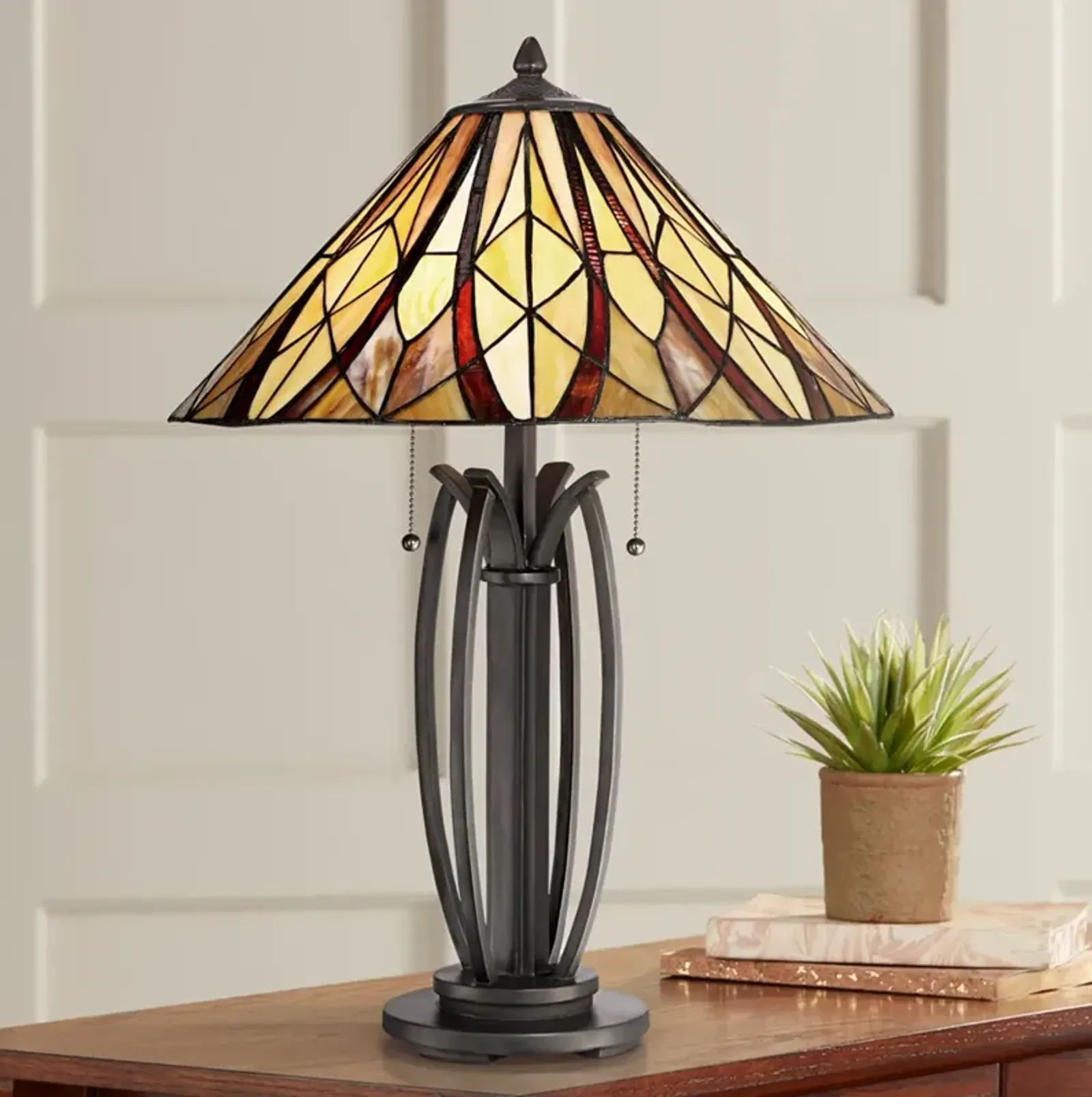 Quoizel Victory 25 1/2" Tiffany-Style Bronze 2-Light Table Lamp