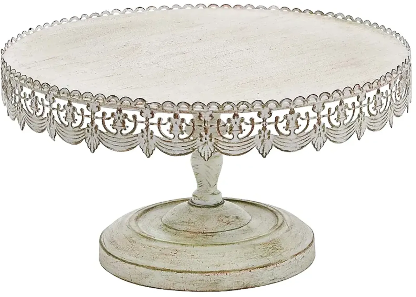 Victoria Antique Whitewash 16" Round Iron Cake Stand