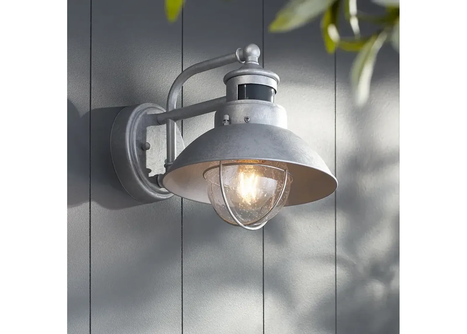 Oberlin 9" Galvanized Steel Motion Sensor Outdoor Wall Light