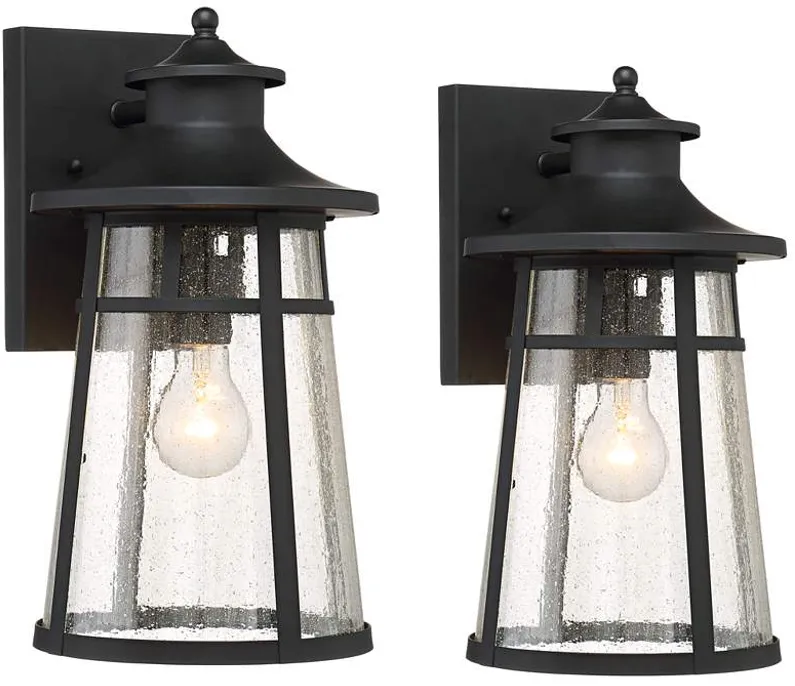 John Timberland Clement 15" Black Outdoor Wall Lantern Lights Set of 2