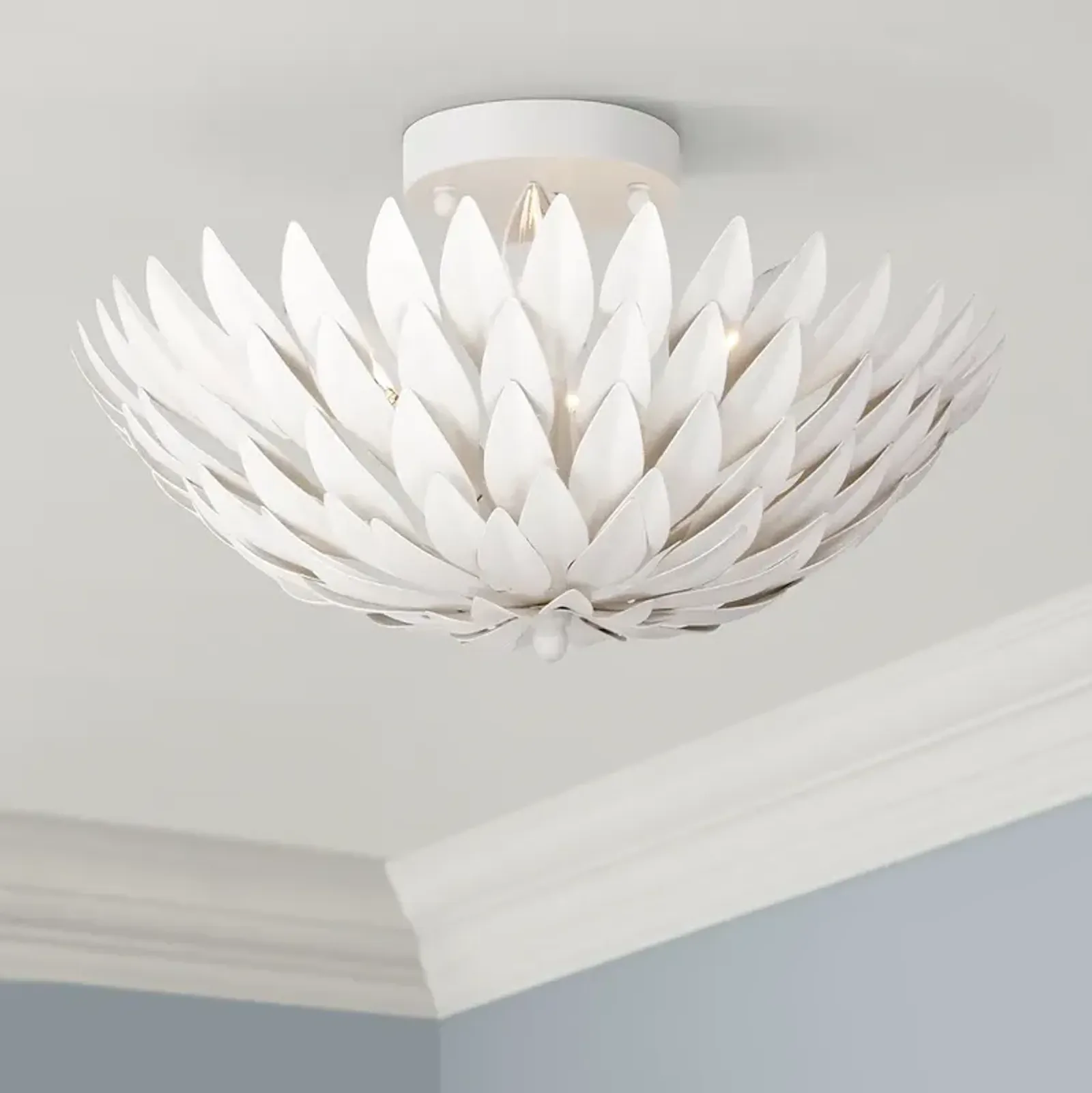 Crystorama Broche 16" Wide Modern Matte White Leaves Ceiling Light