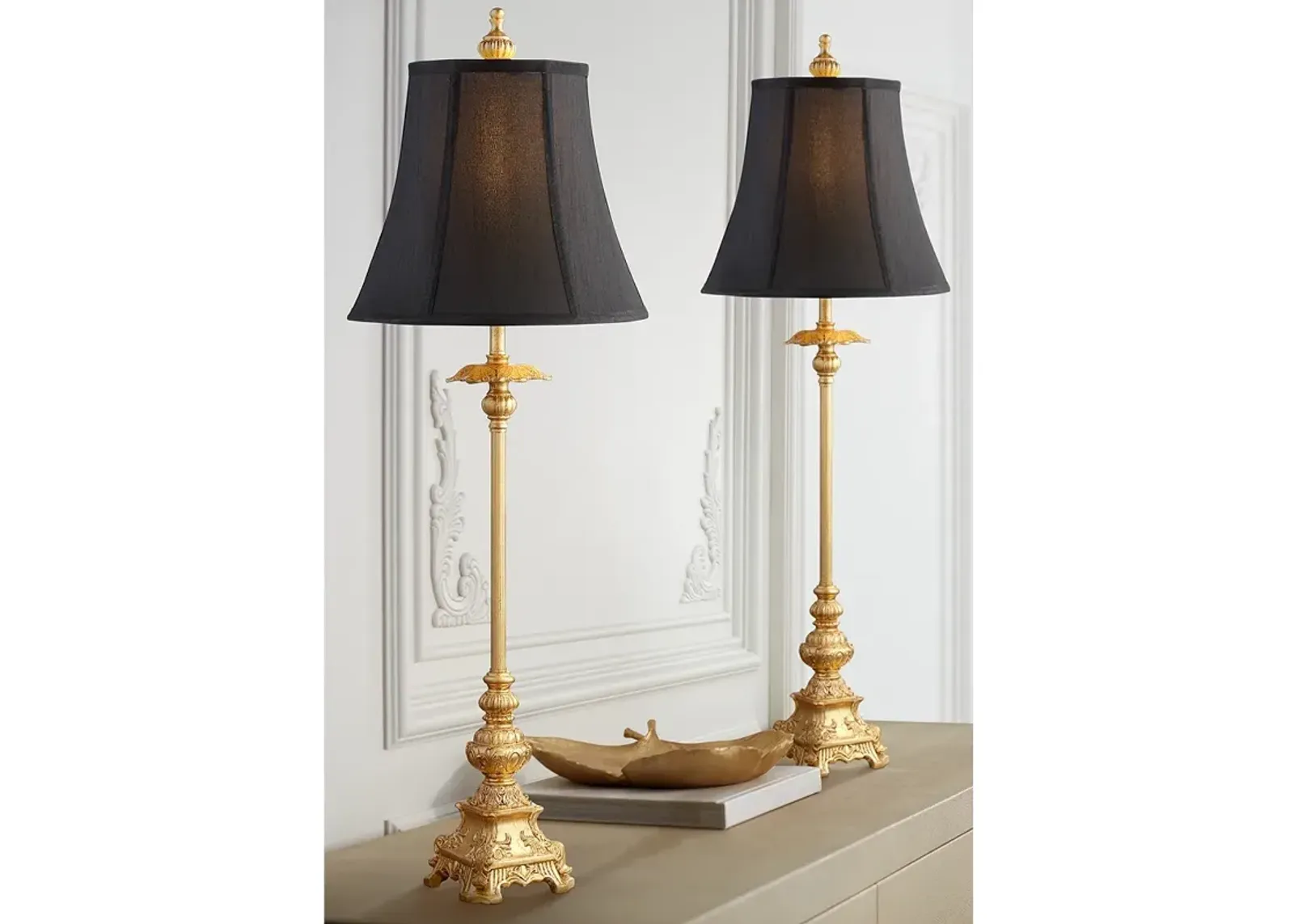 Regency Hill Juliette 36 1/2 Bright Gold Buffet Table Lamp Set of 2