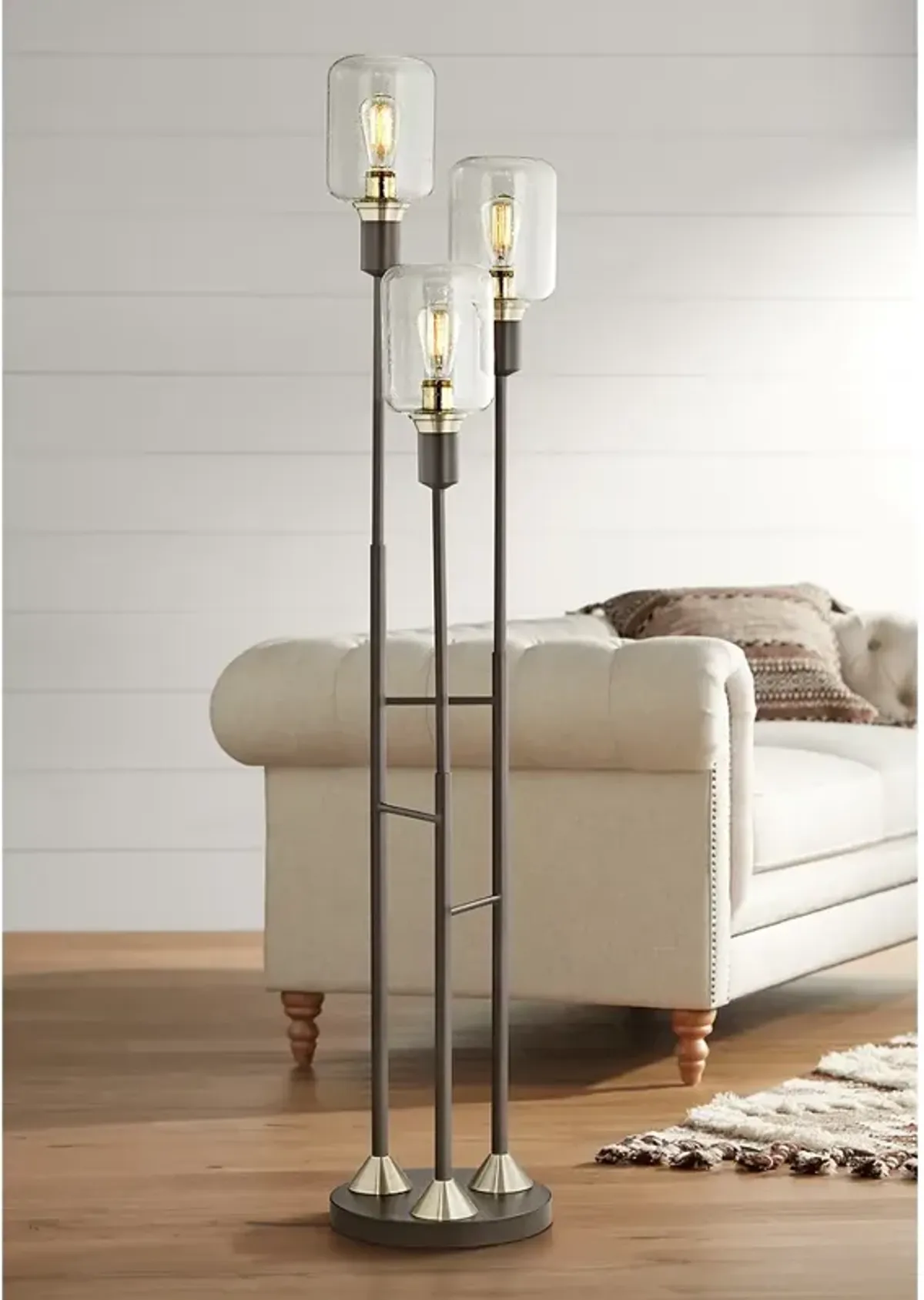 Pacific Coast Menlo 70" Black-Bronze 3-Light Seeded Glass Floor Lamp