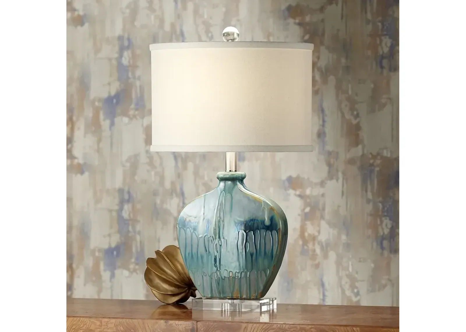 Possini Euro Mia 25"  Hand-Crafted Blue Drip Ceramic Table Lamp