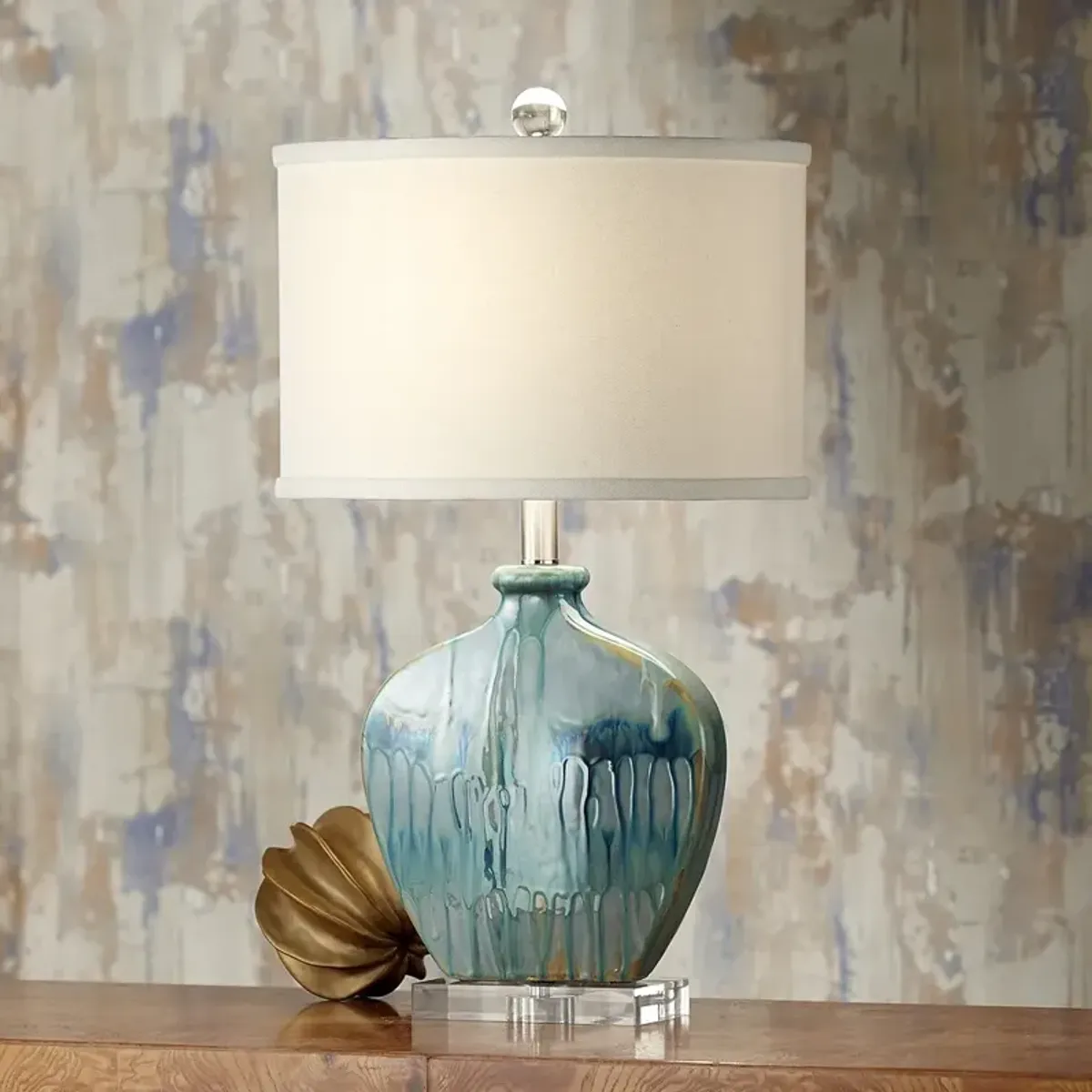 Possini Euro Mia 25"  Hand-Crafted Blue Drip Ceramic Table Lamp