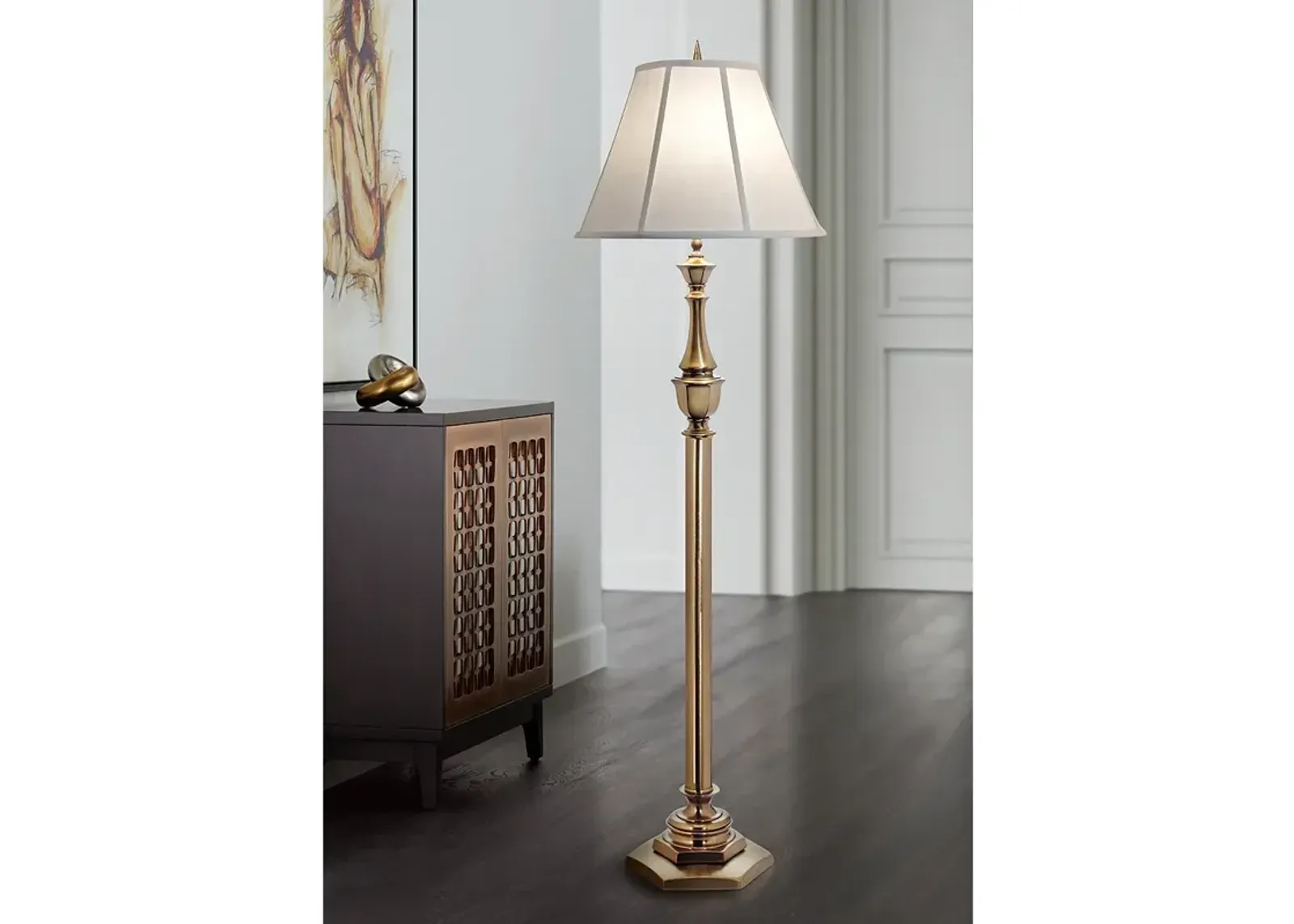 Stiffel Redondo 63" High Traditional Antique Brass Floor Lamp