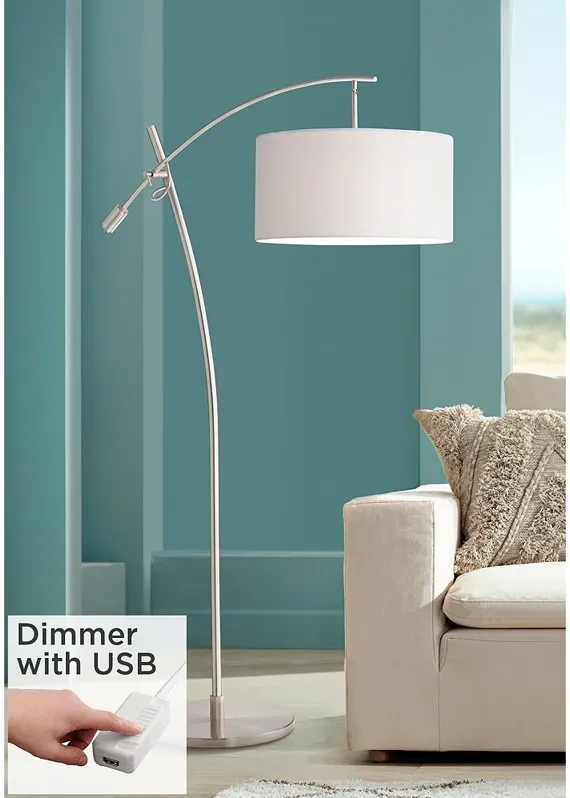 Possini Euro Raymond Brushed Nickel Boom Arc Floor Lamp with USB Dimmer