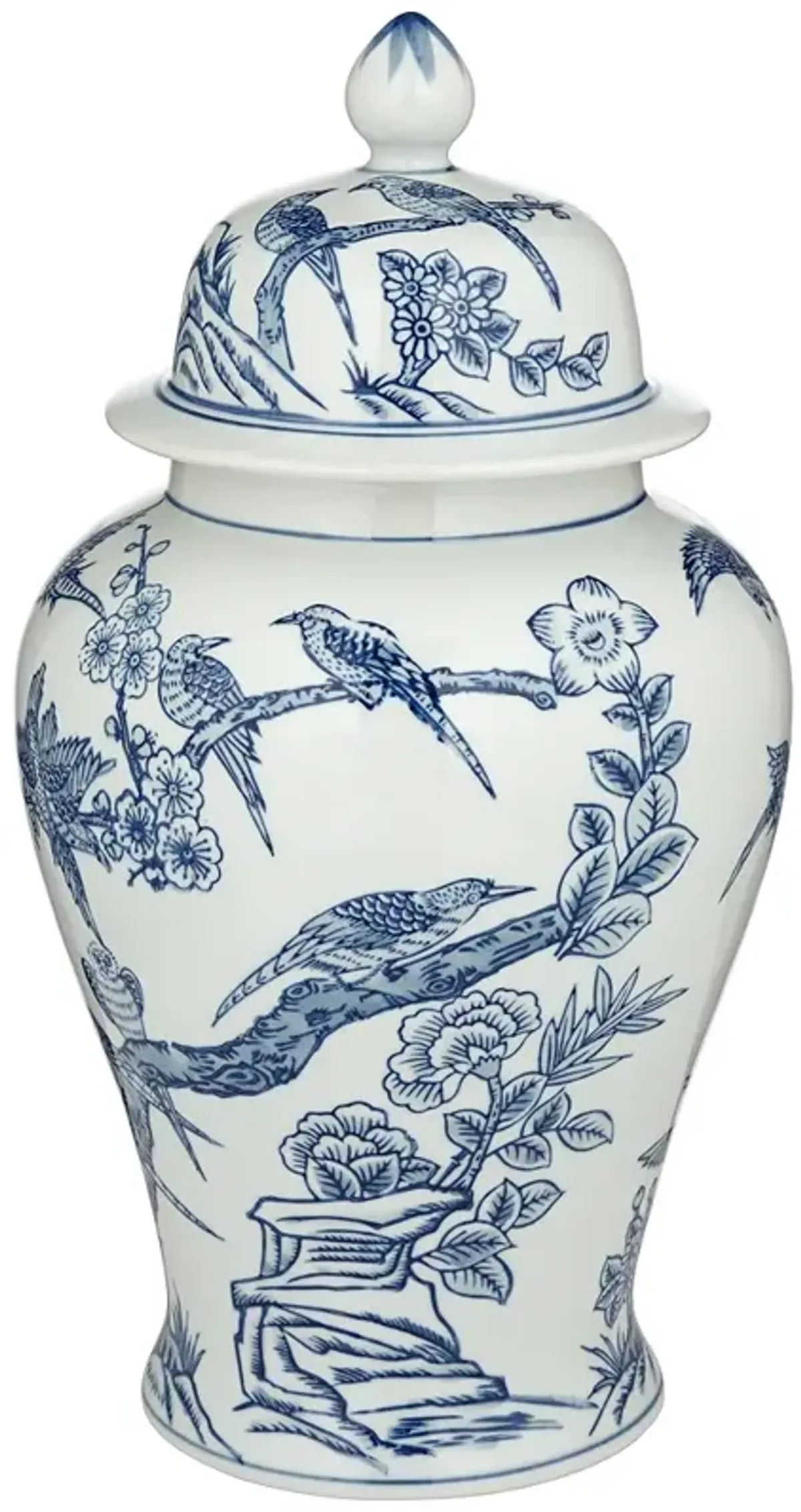 Heather 16" High Blue and White Ceramic Ginger Jar with Lid