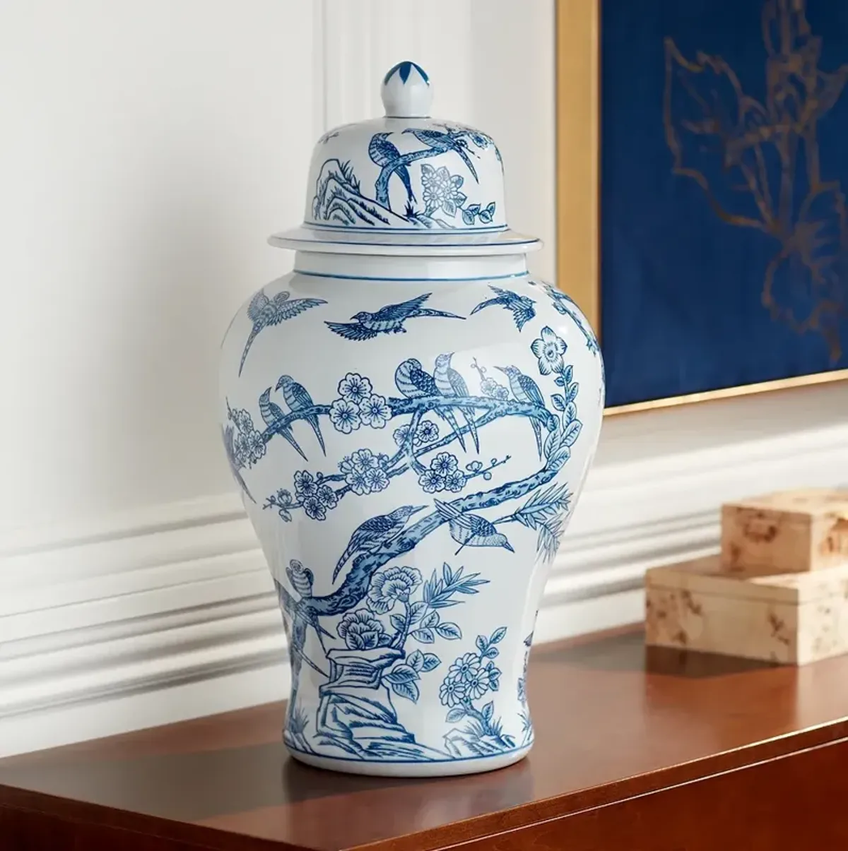 Heather 20 3/4" High Blue and White Ceramic Ginger Jar with Lid