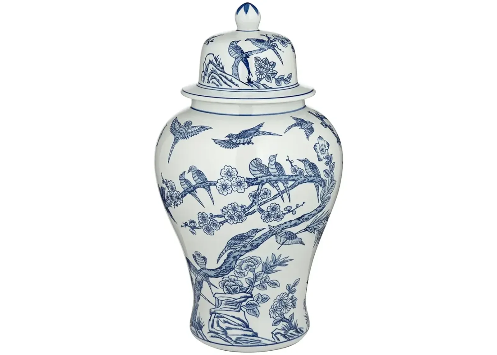 Heather 20" High Blue and White Ceramic Ginger Jar with Lid