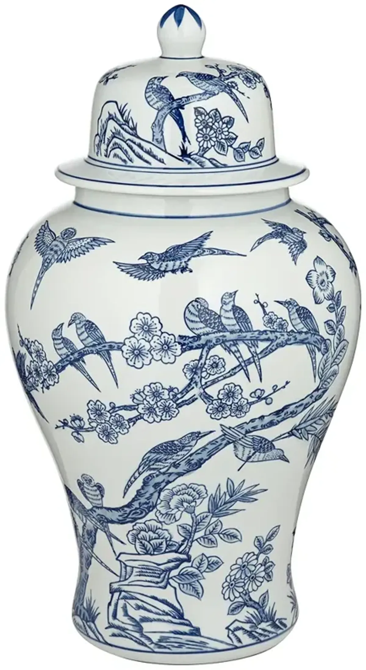 Heather 20" High Blue and White Ceramic Ginger Jar with Lid