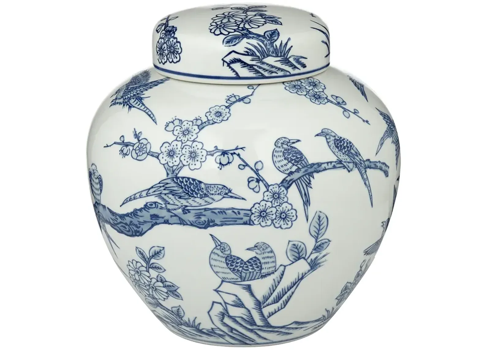 Kookaburra 9 1/2" High Blue and White Ceramic Decorative Jar with Lid