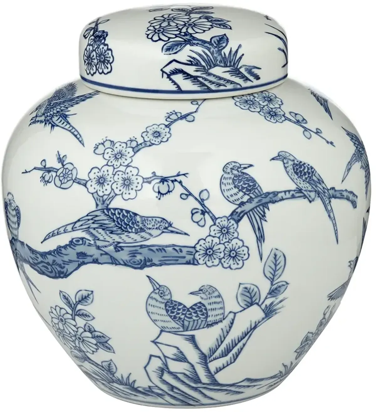 Kookaburra 9 1/2" High Blue and White Ceramic Decorative Jar with Lid