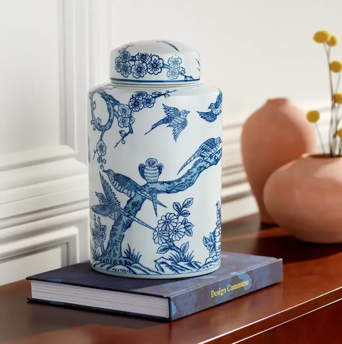 Dahlia Studios Heather 12" High Decorative Blue and White Ceramic Jar