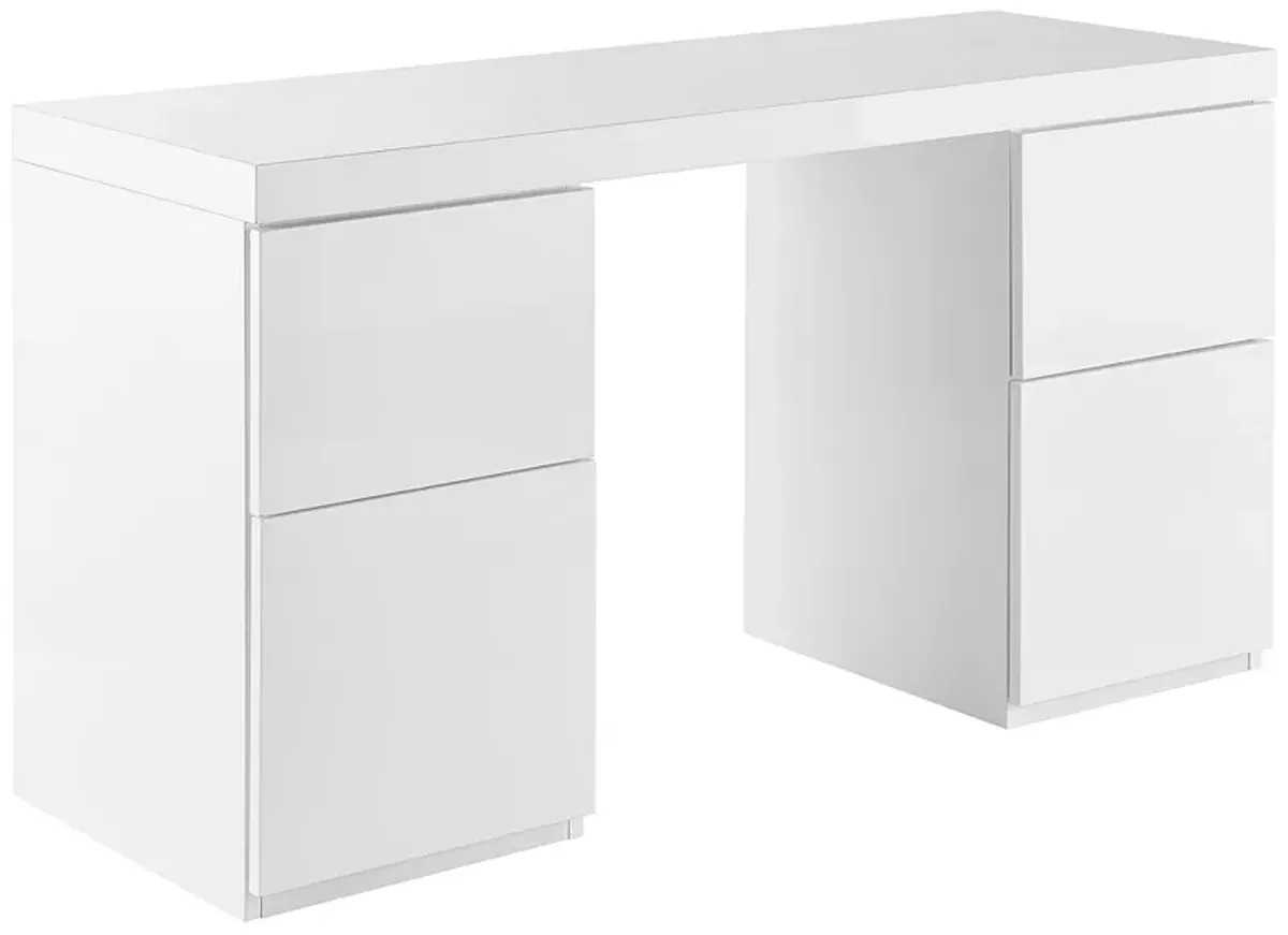 Tresero 55" Wide White Lacquer Wood 4-Drawer Desk