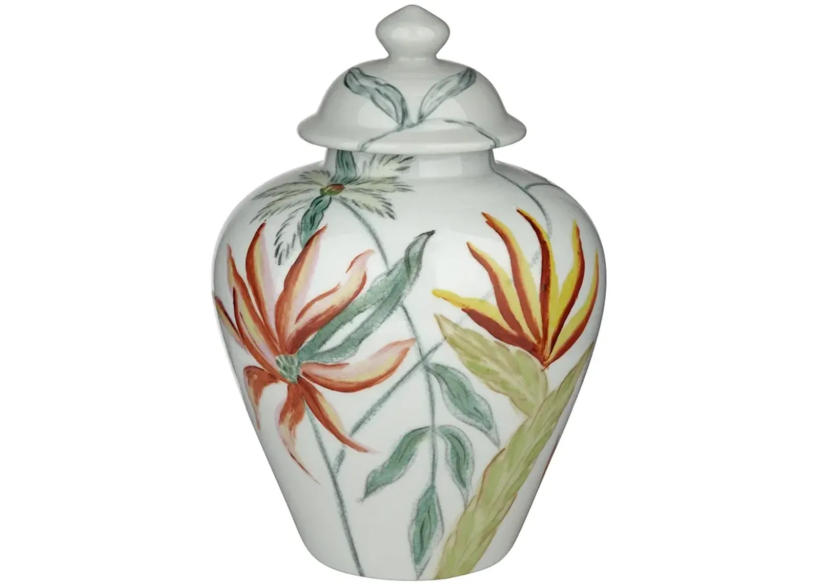 Tropez 13"H Red and White Ceramic Decorative Jar with Lid