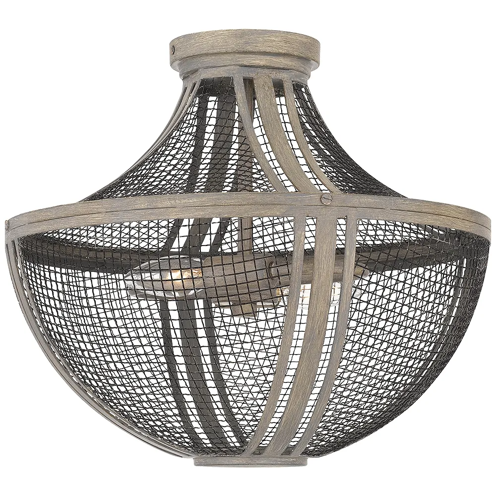 Hallie 2-Light Distressed Grey Wood Semi-Flush Mount Light