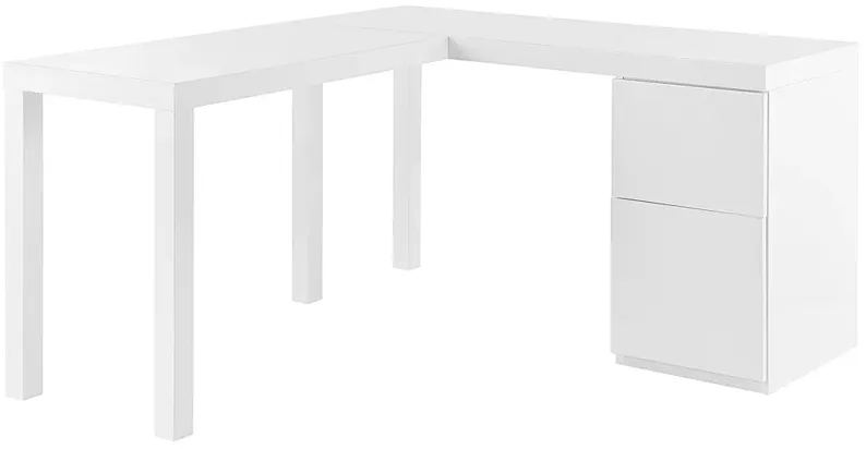 Tresero 59 3/4" Wide White Lacquer Wood 2-Drawer L-Desk