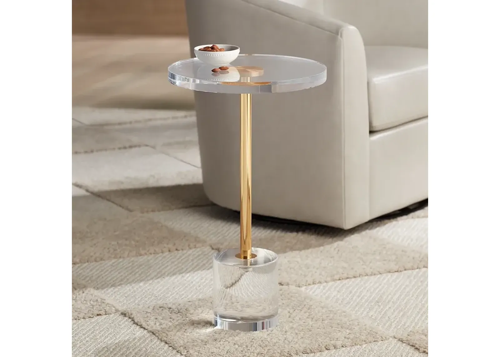 Callie 14" Wide Gold and Clear Acrylic Round Side Table