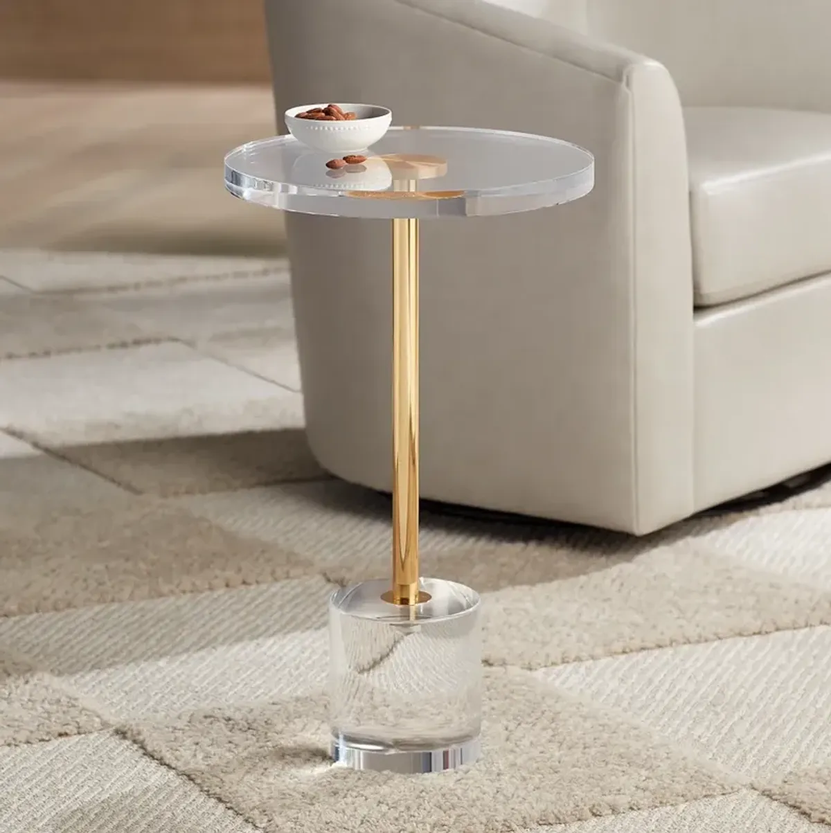 Callie 14" Wide Gold and Clear Acrylic Round Side Table