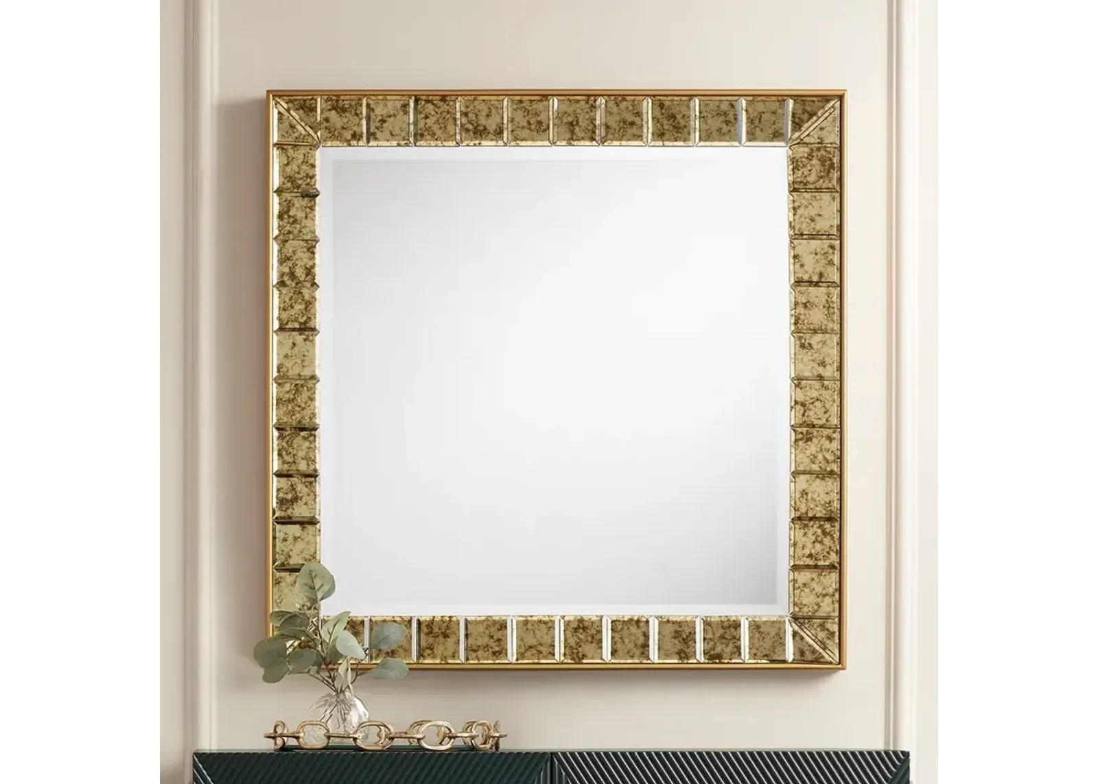 Lanham 31 1/2" x 31 1/2" Square Antique Gold Wall Mirror