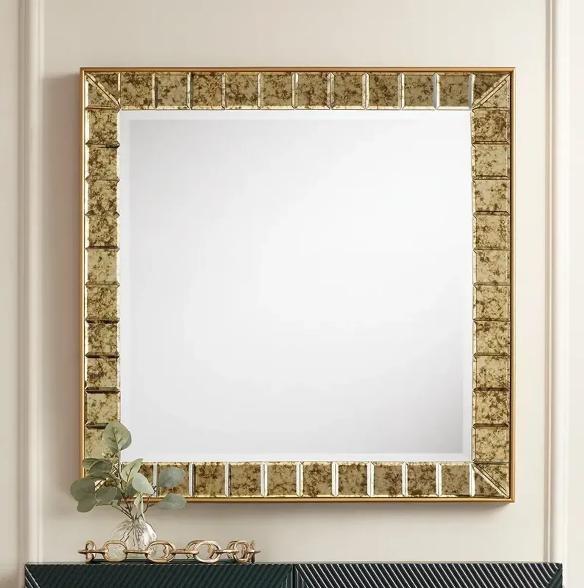 Lanham 31 1/2" x 31 1/2" Square Antique Gold Wall Mirror