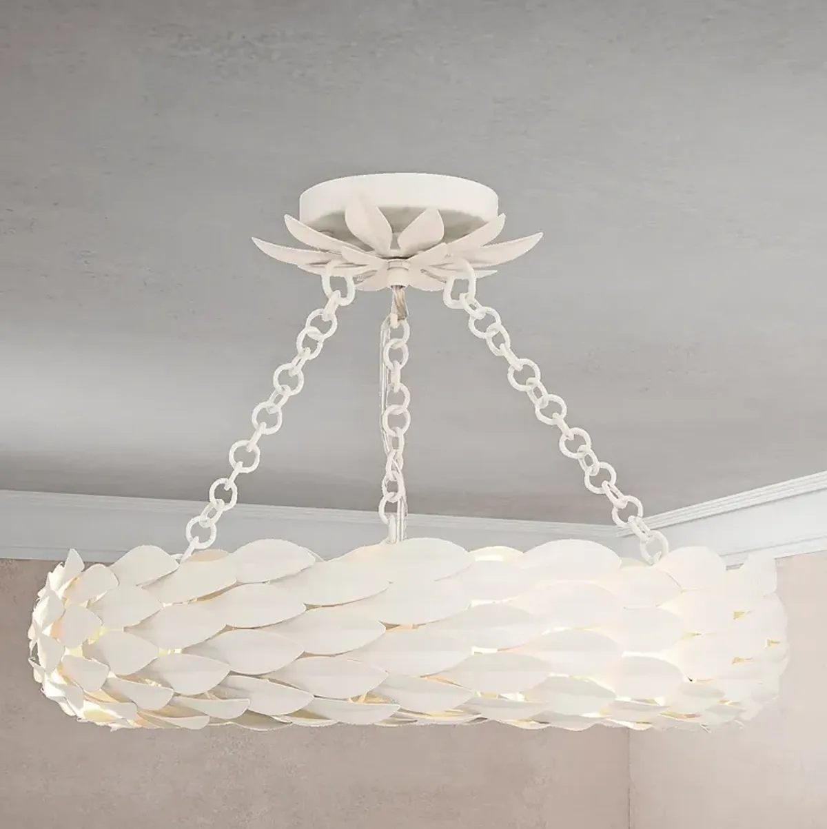 Crystorama Broche 6 Light Matte White Semi Flush Mount