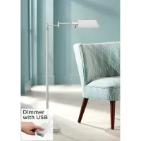 Jenson Brushed Nickel Adjustable Swing Arm Pharmacy Floor Lamp with Dimmer