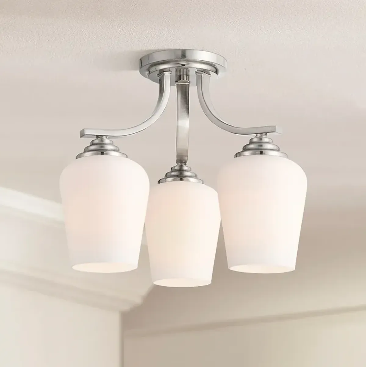 Minka Shyloh 15 1/2" Wide Nickel and White Glass 3-Light Ceiling Light