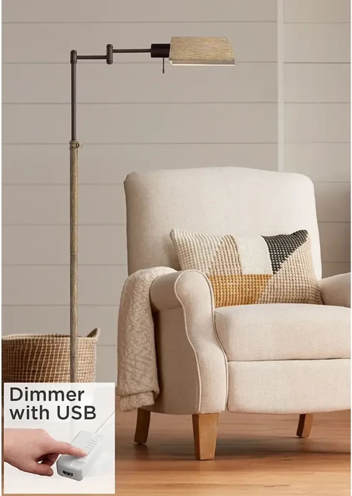 Regency Hill Jenson Adjustable Bronze Swing Arm Floor Lamp with USB Dimmer