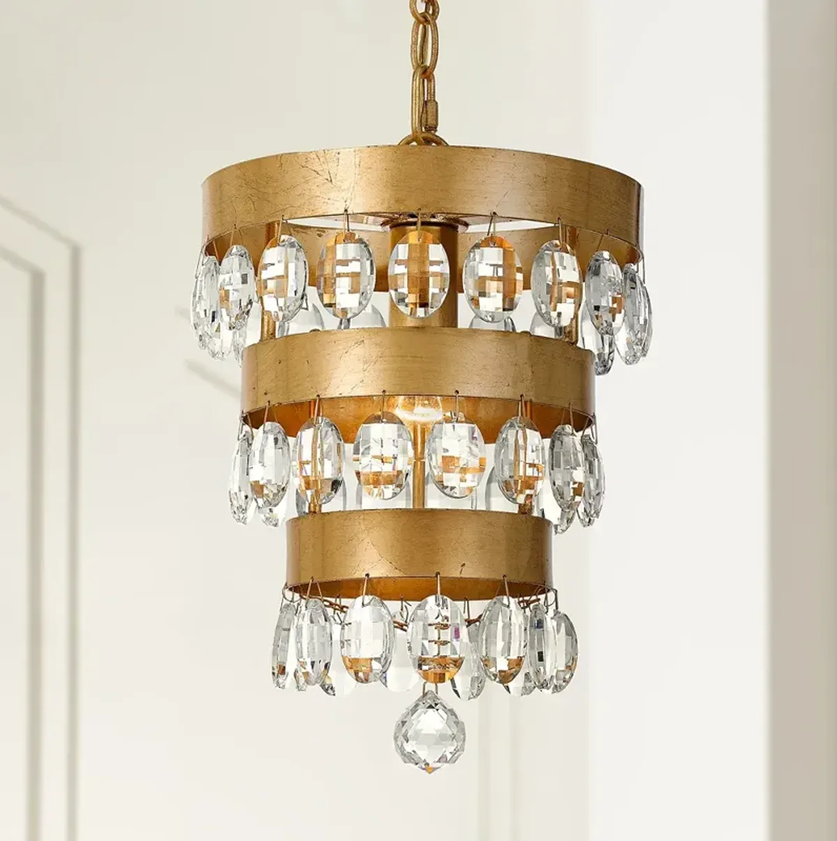 Crystorama Perla 10"W Antique Gold Crystal Mini-Chandelier