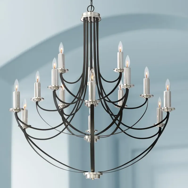 Quoizel Alana 41"W 3-Tier15-Light Mystic Black Chandelier