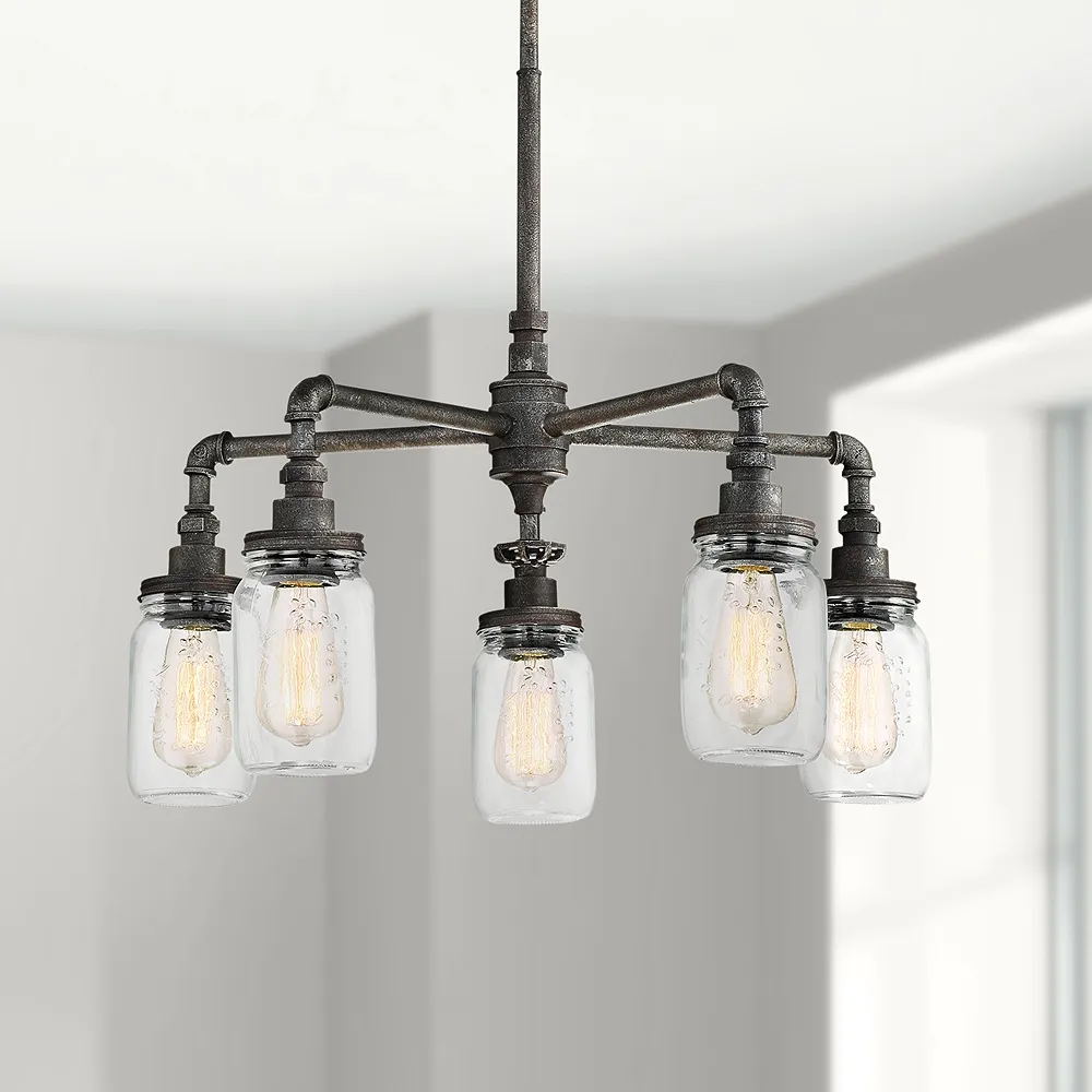 Quoizel Squire 26" Wide Rustic Black 5-Light Chandelier