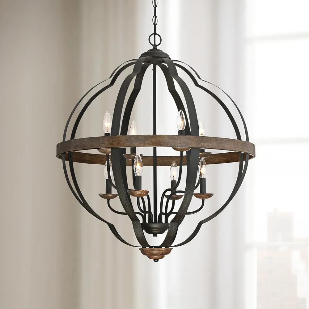 Quoizel Siren 28"W 8-Light Black Metal Cage Foyer Chandelier