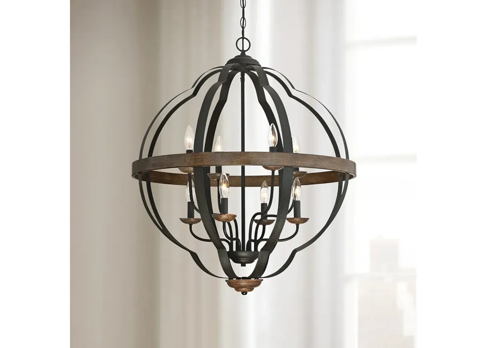 Quoizel Siren 28"W 8-Light Black Metal Cage Foyer Chandelier