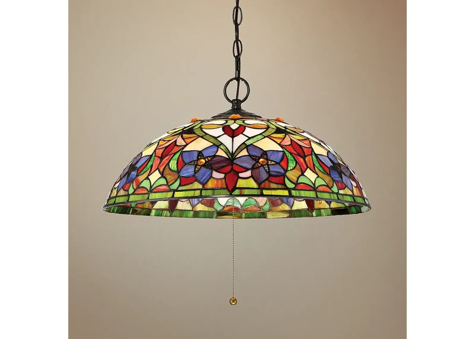 Quoizel Violets 20" Wide Bronze Tiffany-Style Glass Pendant Light