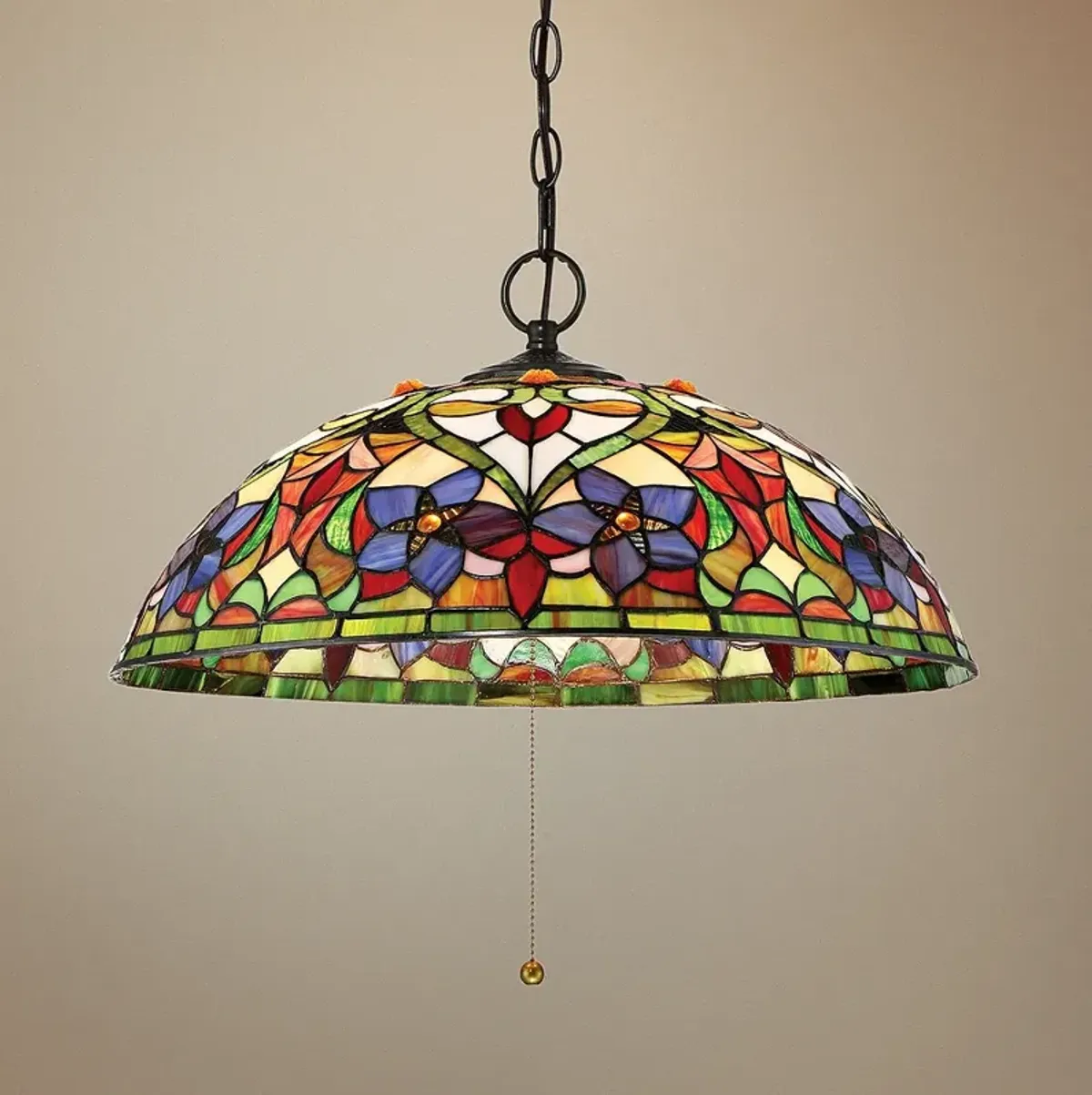 Quoizel Violets 20" Wide Bronze Tiffany-Style Glass Pendant Light