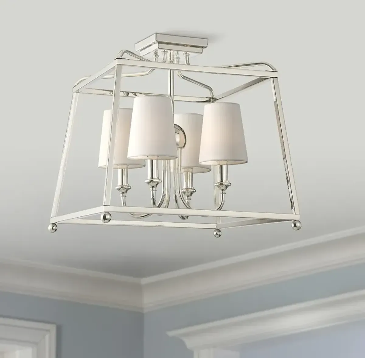 Crystorama Sylvan 16" Wide Nickel Open Cage Ceiling Light with Shades