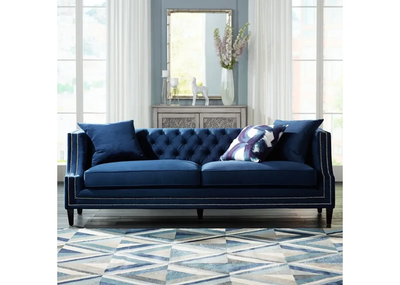 Marilyn 93" Wide Blue Velvet Tufted Upholstered Sofa